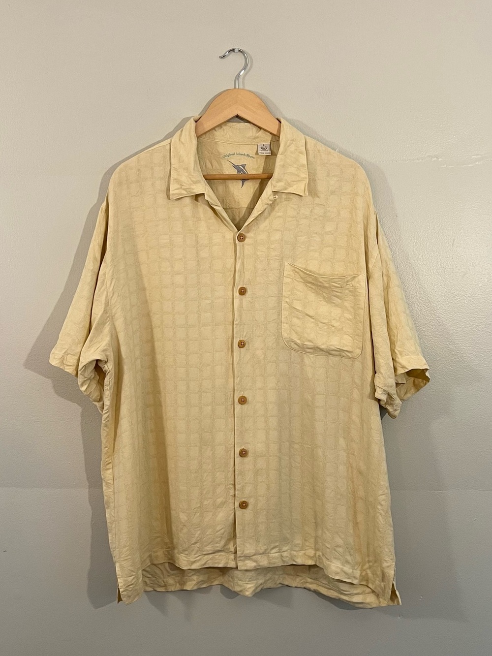 Original Island Sport yellow silk button up shirt summer vacation resort